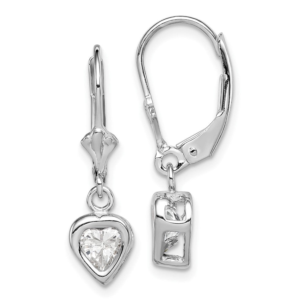 Rhodium-plated Sterling Silver 5mm Heart CZ Leverback Earrings