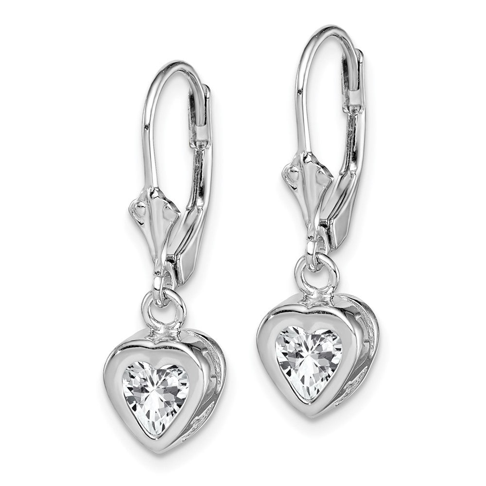 Rhodium-plated Sterling Silver 6mm Heart CZ Leverback Earrings