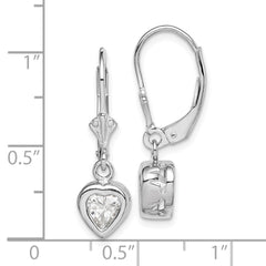 Rhodium-plated Sterling Silver 6mm Heart CZ Leverback Earrings