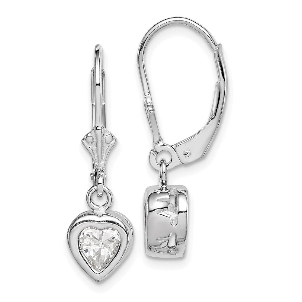 Rhodium-plated Sterling Silver 6mm Heart CZ Leverback Earrings