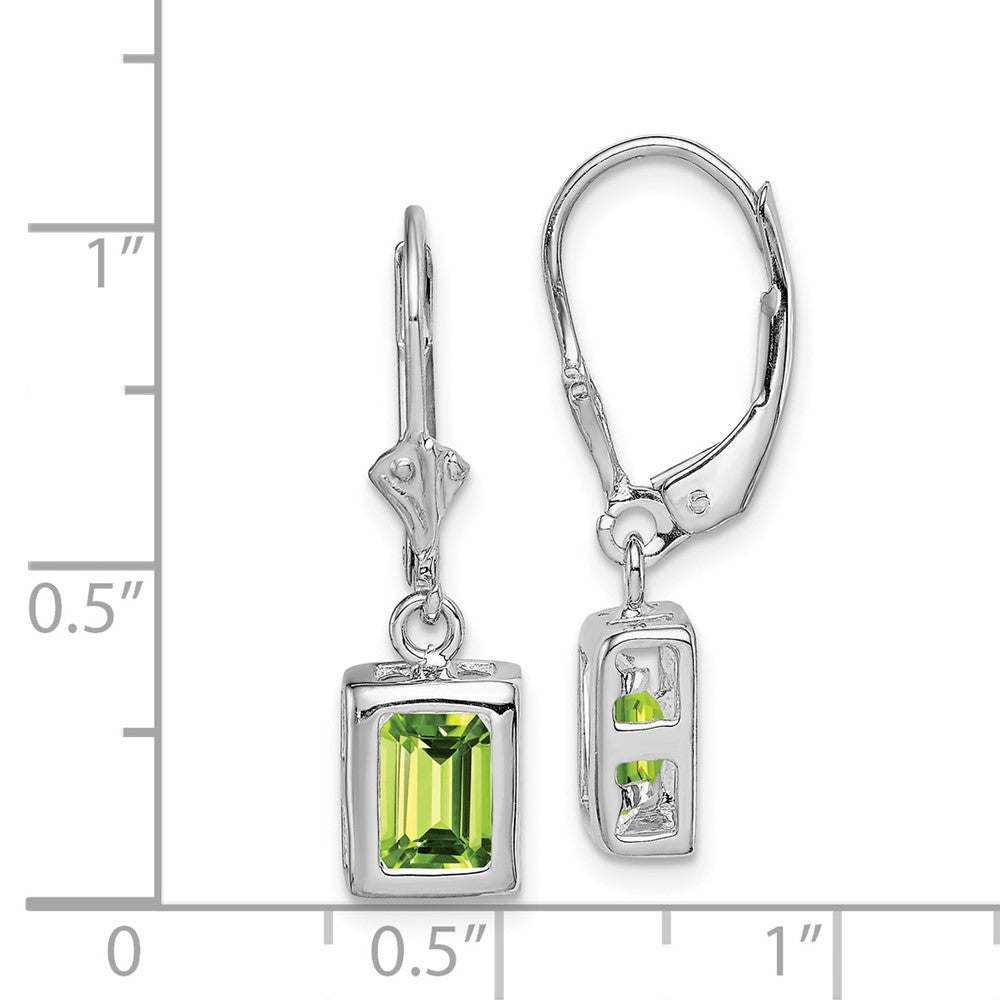 Rhodium-plated Sterling Silver 7x5 Emerald-cut Peridot Leverback Earrings