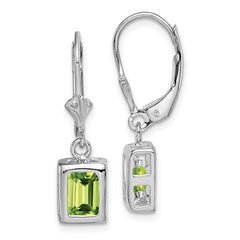 Rhodium-plated Sterling Silver 7x5 Emerald-cut Peridot Leverback Earrings