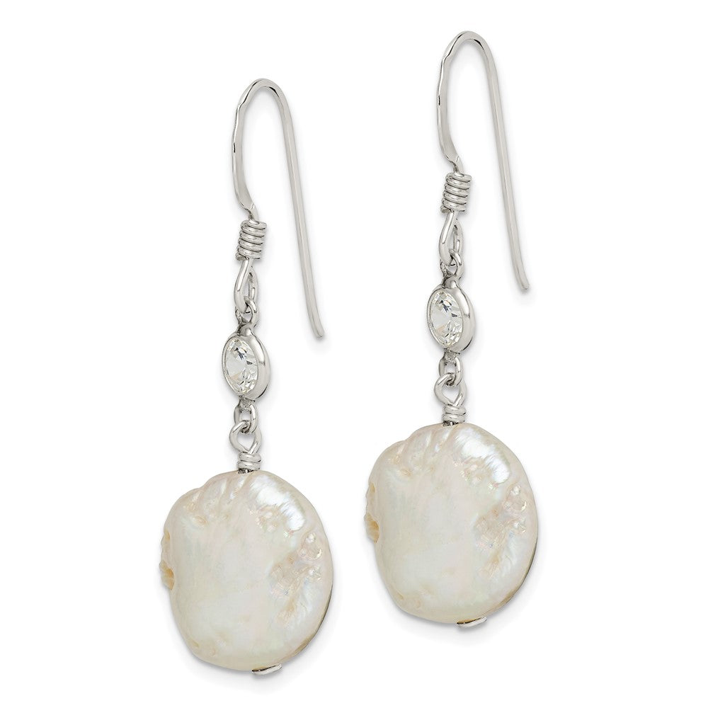 Sterling Silver FWC Coin Pearl and CZ Earrings