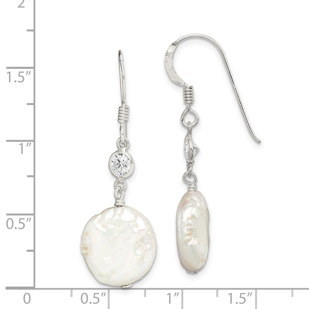 Sterling Silver FWC Coin Pearl and CZ Earrings