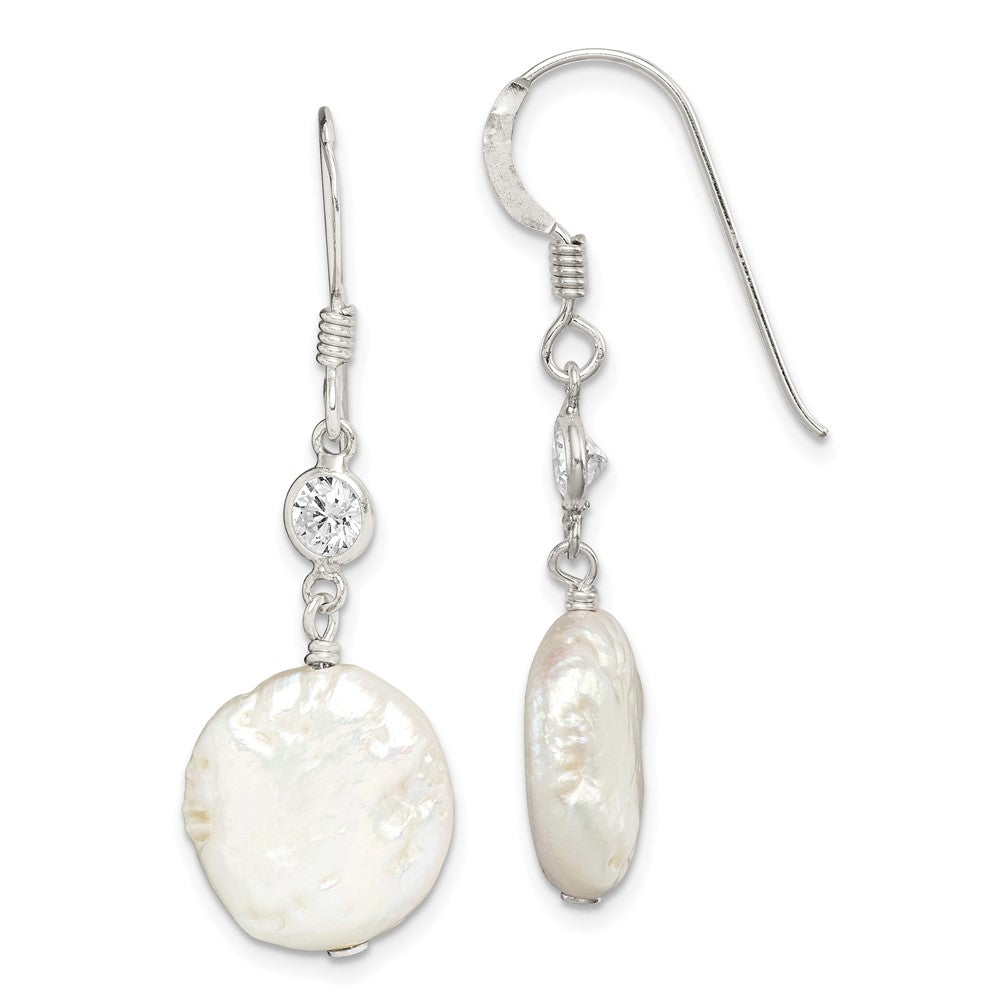 Sterling Silver FWC Coin Pearl and CZ Earrings