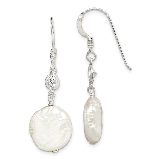 Sterling Silver FWC Coin Pearl and CZ Earrings