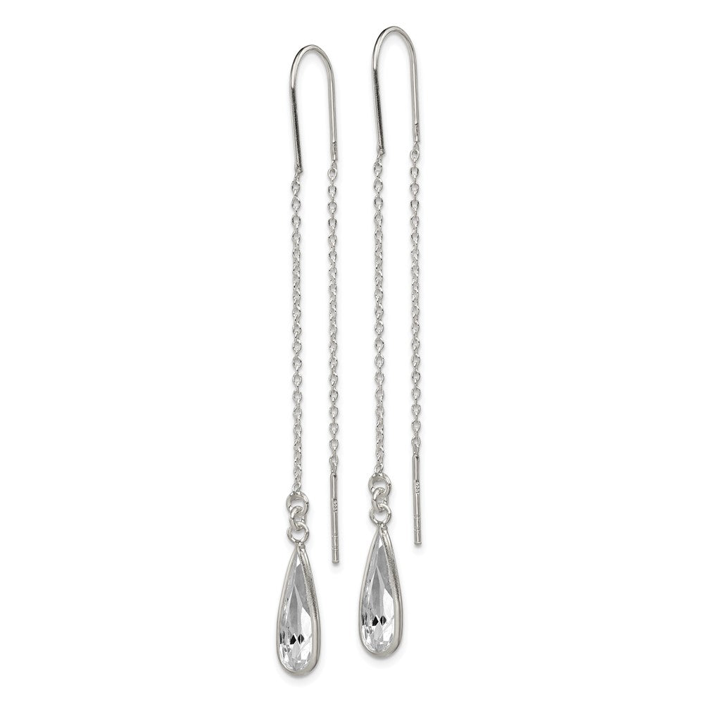 Sterling Silver Clear Glass Stone Teardrop Threader Earrings