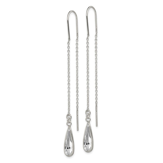 Sterling Silver Clear Glass Stone Teardrop Threader Earrings