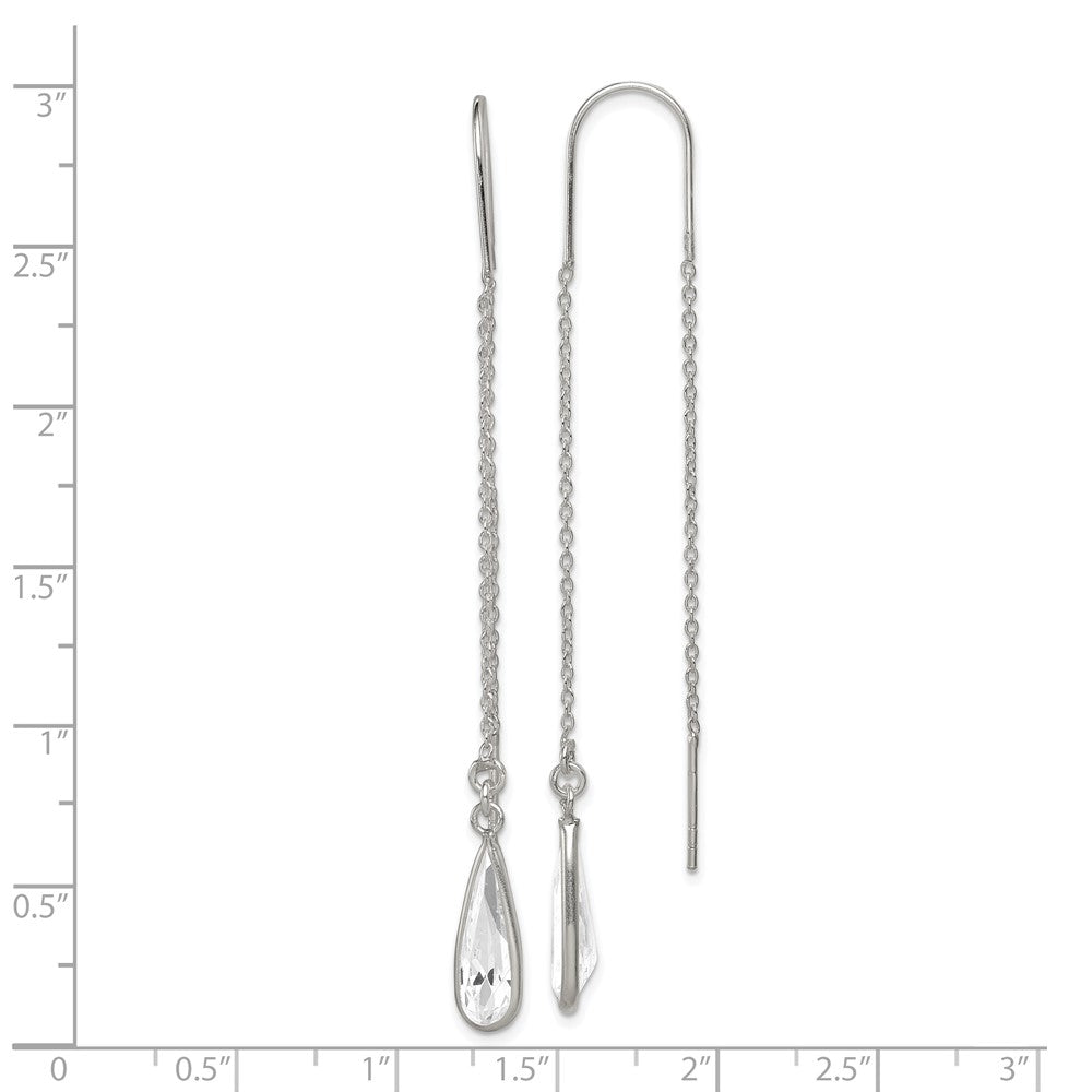 Sterling Silver Clear Glass Stone Teardrop Threader Earrings