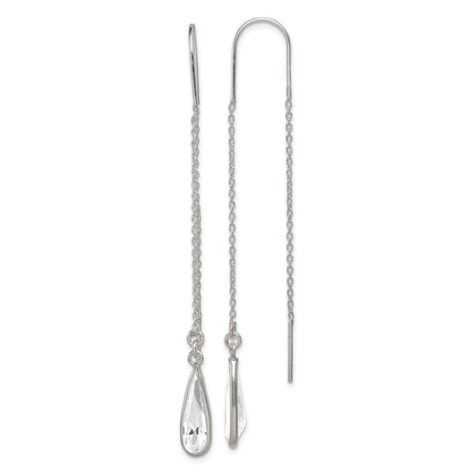 Sterling Silver Clear Glass Stone Teardrop Threader Earrings