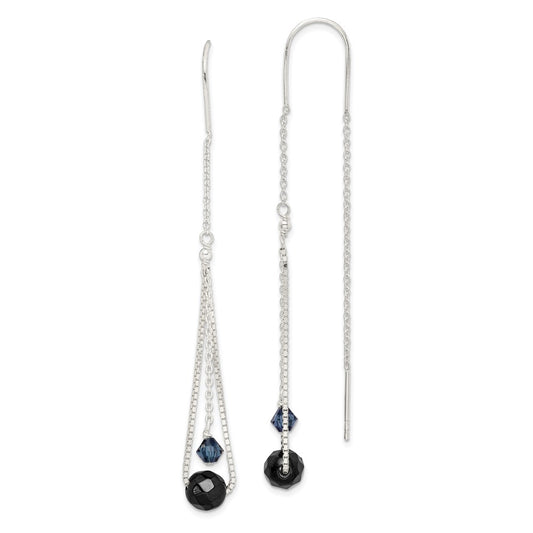 Sterling Silver Black and Turmarine Crystal Threader Earrings