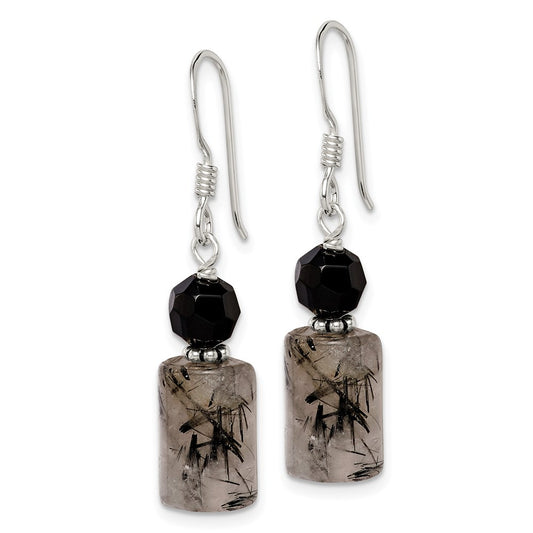 Sterling Silver Black Crystal and Tourmalinated Quartz Earrings