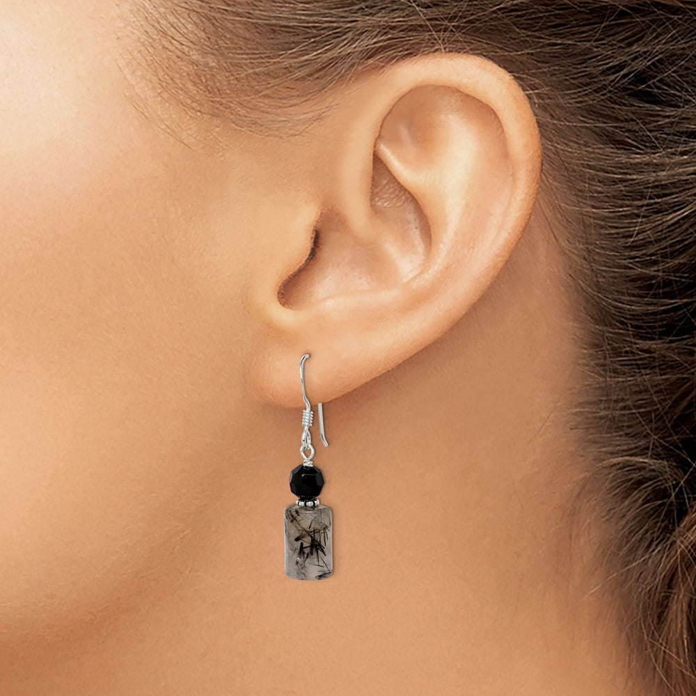 Sterling Silver Black Crystal and Tourmalinated Quartz Earrings