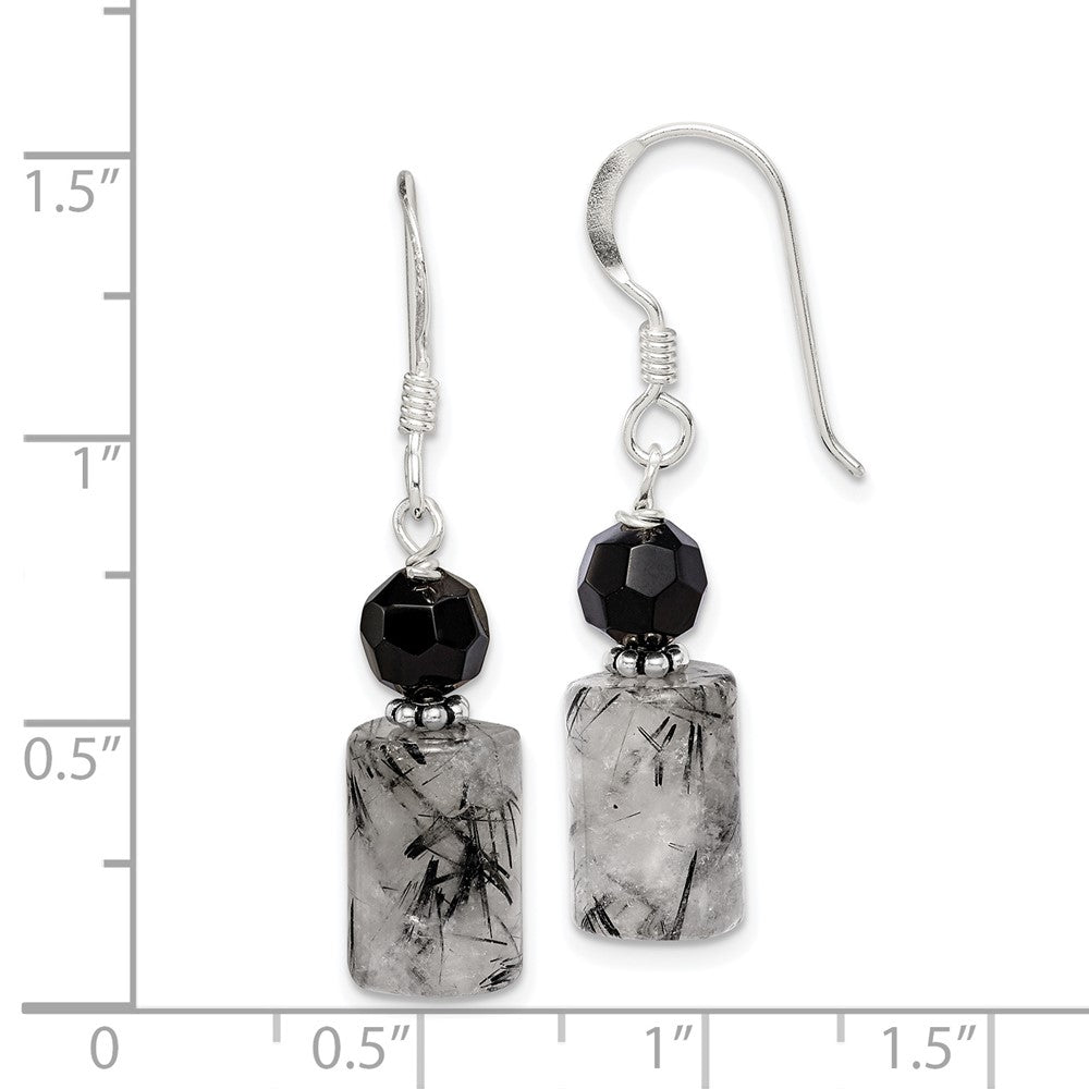 Sterling Silver Black Crystal and Tourmalinated Quartz Earrings