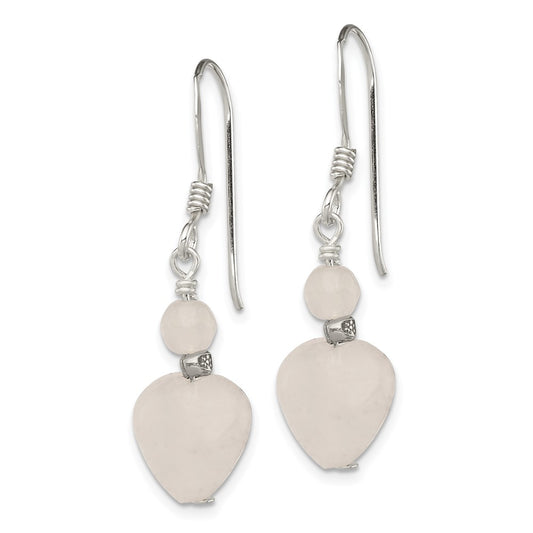 Sterling Silver Antiqued Rose Quartz Heart Earrings