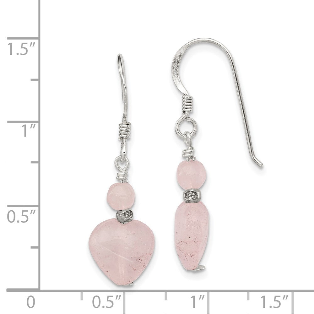 Sterling Silver Antiqued Rose Quartz Heart Earrings