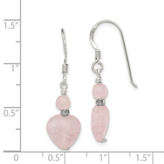 Sterling Silver Antiqued Rose Quartz Heart Earrings