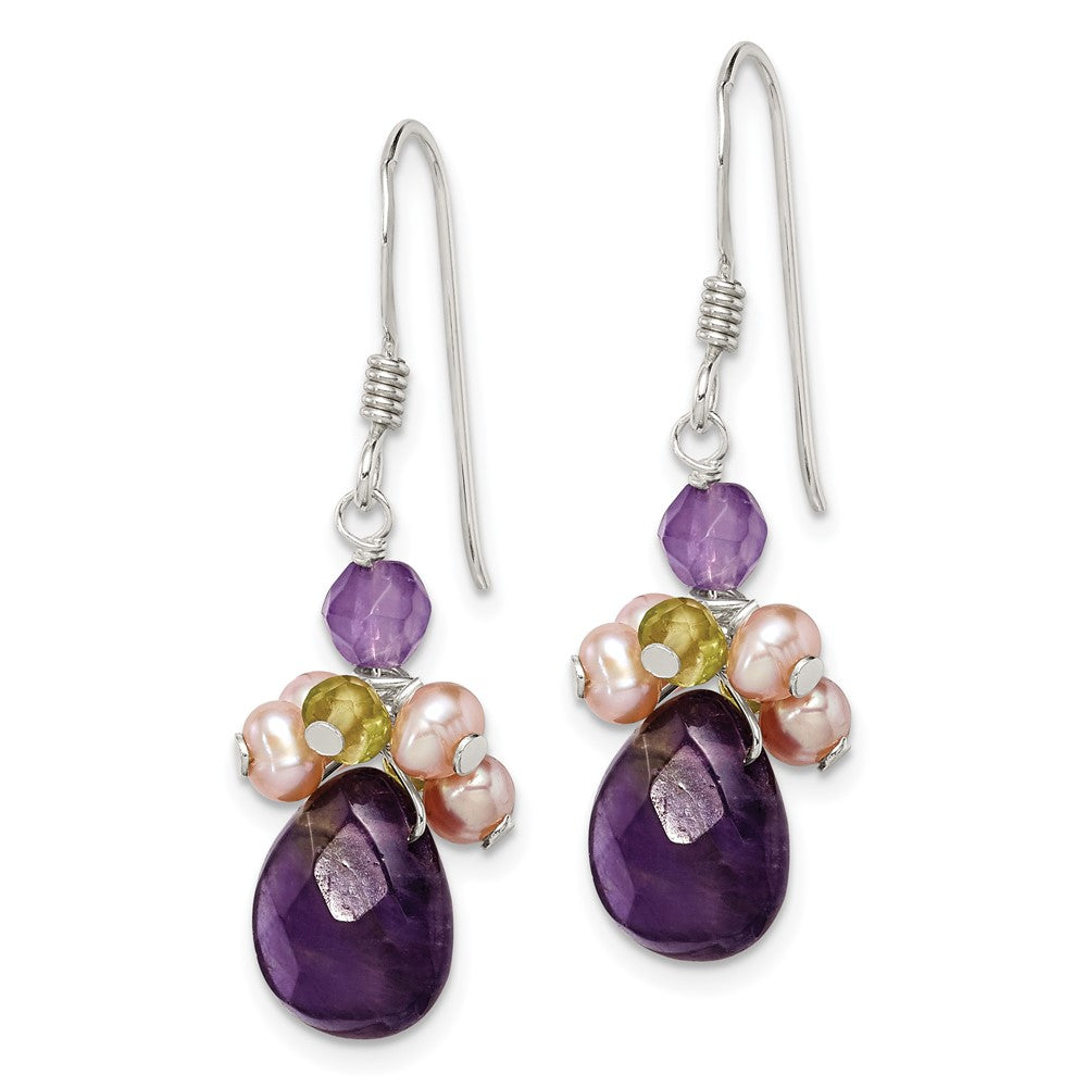 Sterling Silver Amethyst Peridot and Peach FWC Pearl Earrings