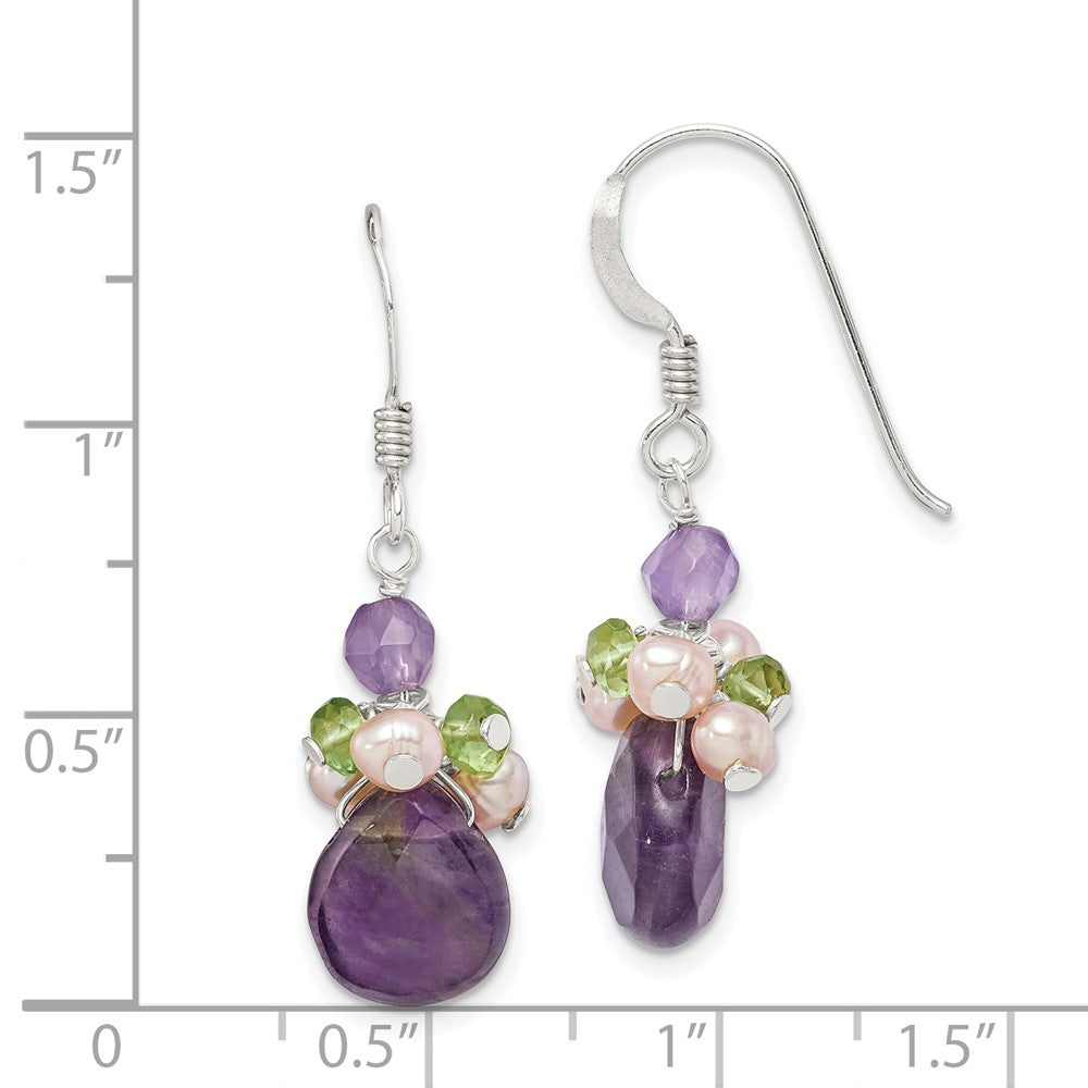 Sterling Silver Amethyst Peridot and Peach FWC Pearl Earrings