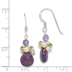 Sterling Silver Amethyst Peridot and Peach FWC Pearl Earrings