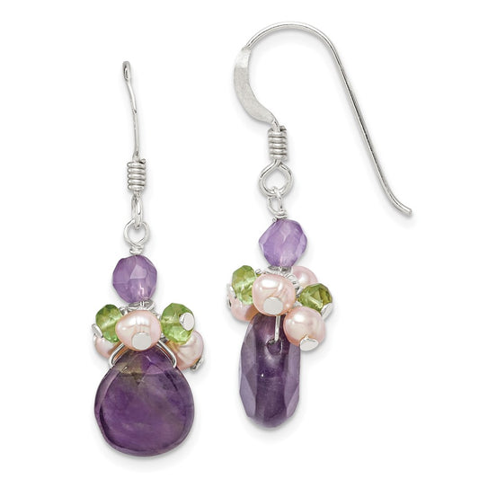 Sterling Silver Amethyst Peridot and Peach FWC Pearl Earrings