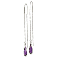 Sterling Silver Purple CZ Teardrop Threader Earrings