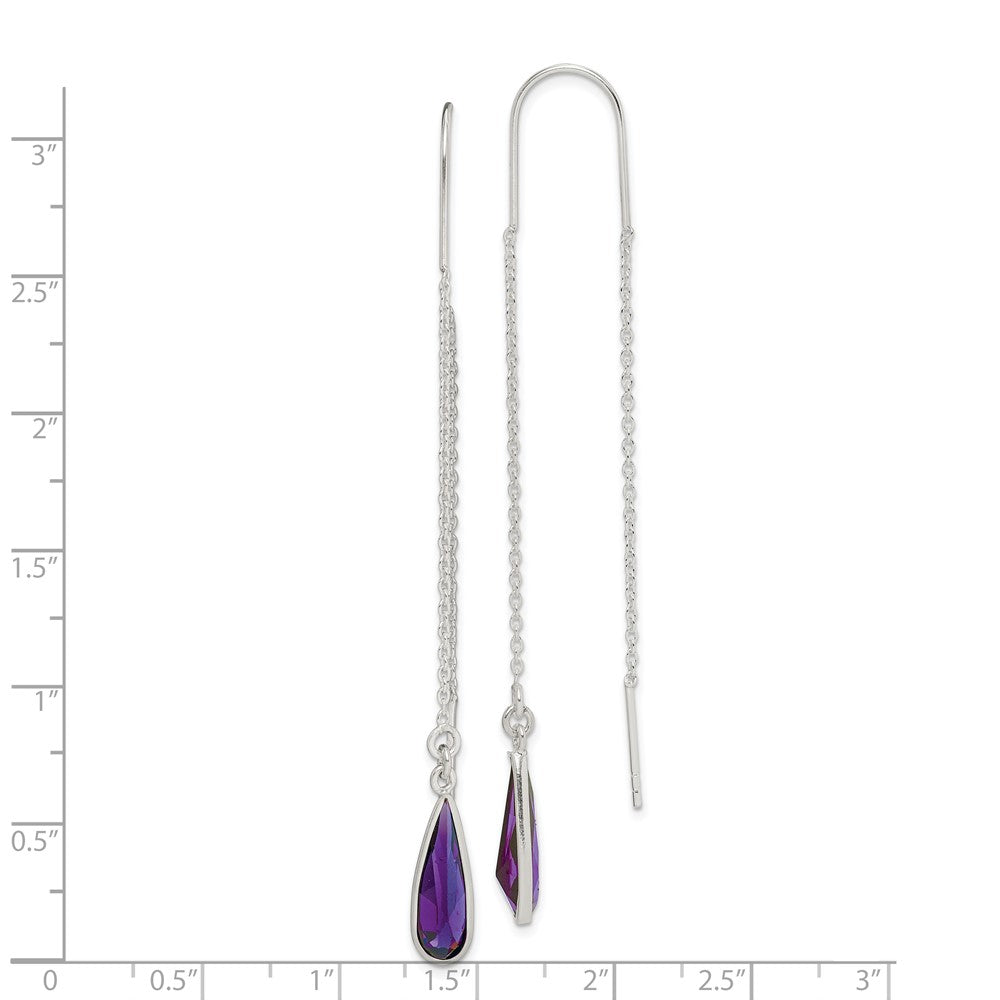 Sterling Silver Purple CZ Teardrop Threader Earrings