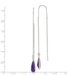 Sterling Silver Purple CZ Teardrop Threader Earrings