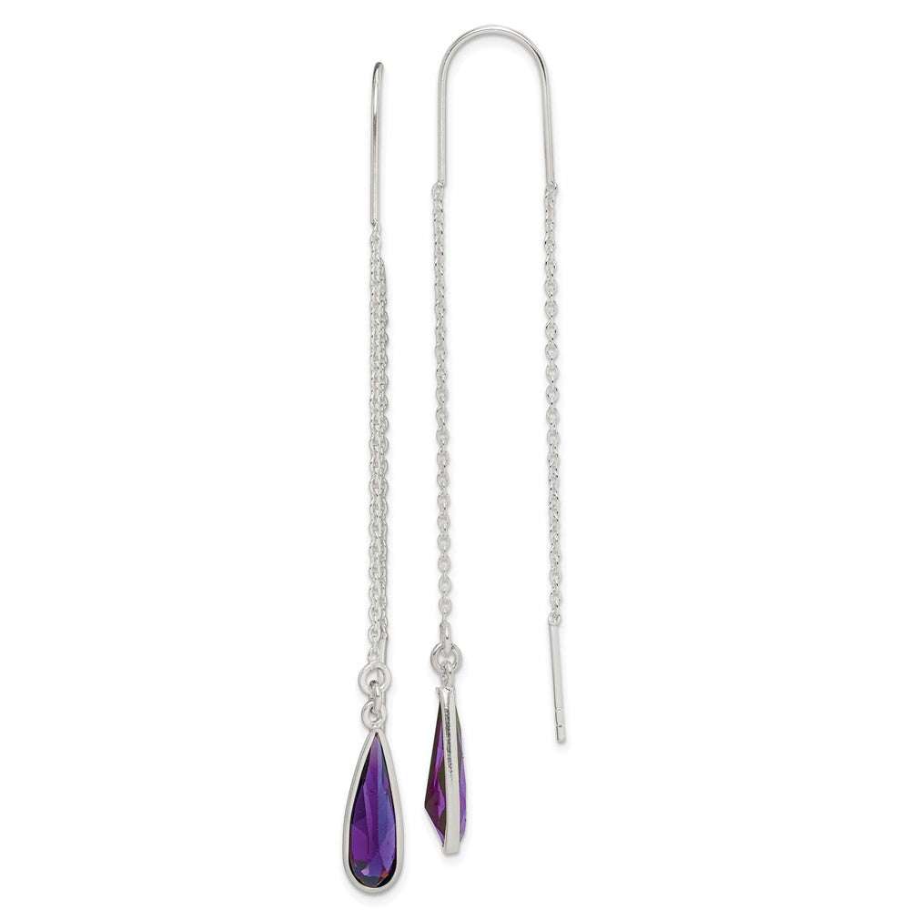 Sterling Silver Purple CZ Teardrop Threader Earrings