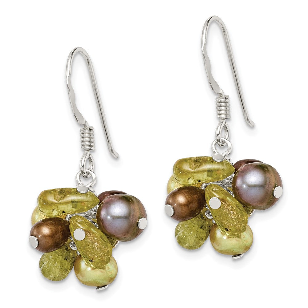 Sterling Silver Green FWC Pearl Peridot Earrings