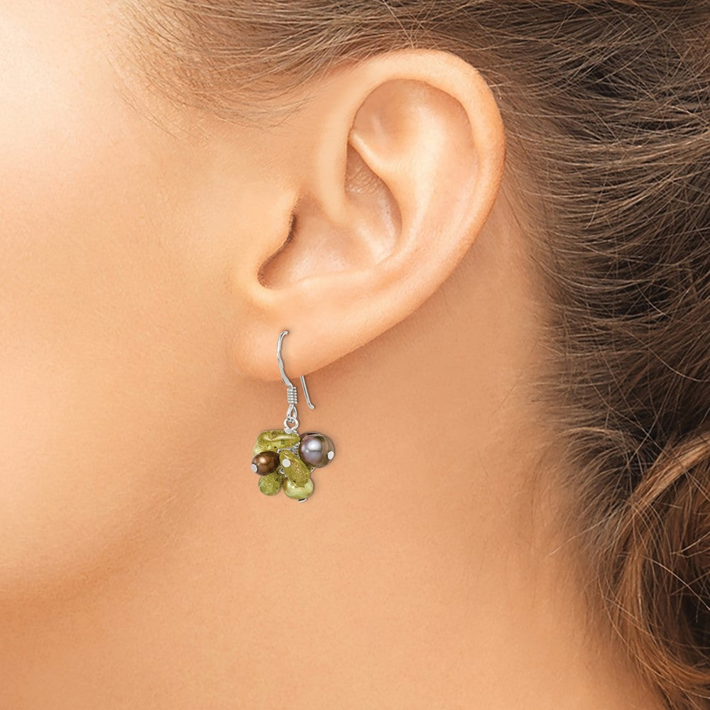 Sterling Silver Green FWC Pearl Peridot Earrings