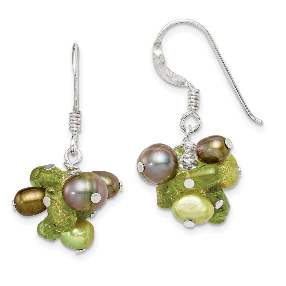 Sterling Silver Green FWC Pearl Peridot Earrings