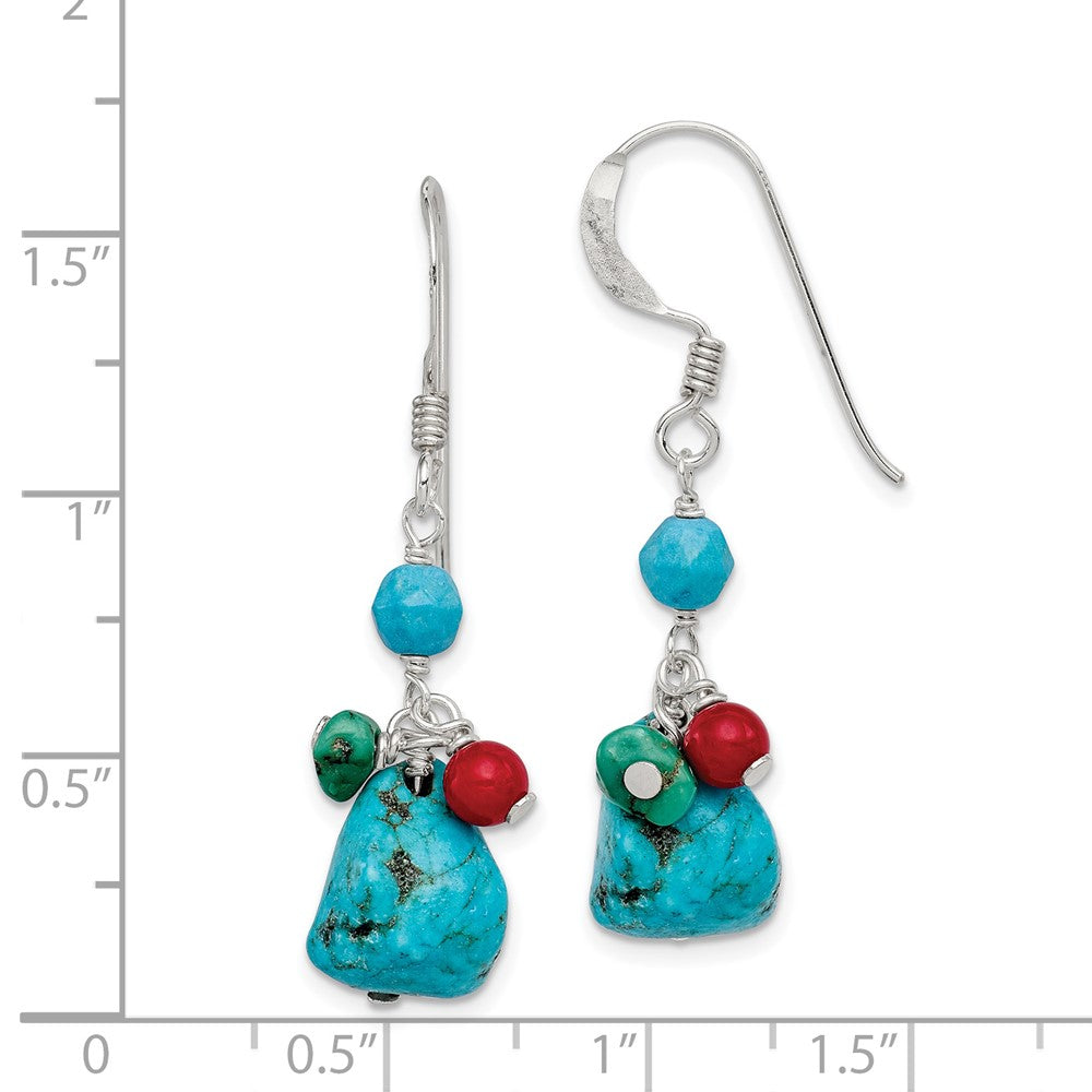 Sterling Silver Dyed Howlite Turquoise Red Coral Earrings