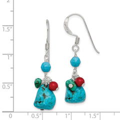 Sterling Silver Dyed Howlite Turquoise Red Coral Earrings