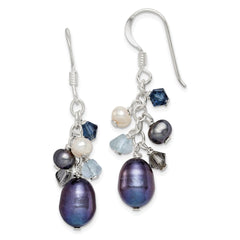 Sterling Silver Blue Crystal Peacock and White FWC Pearl Earrings