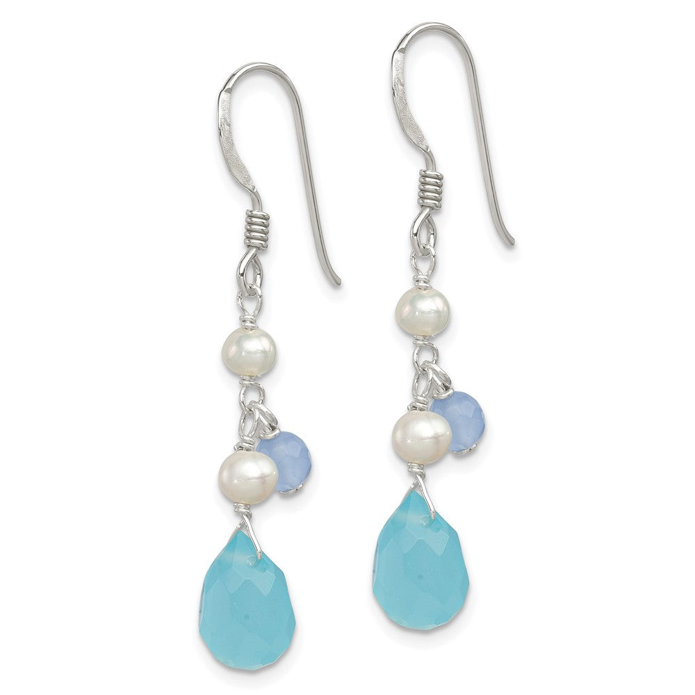 Sterling Silver Blue Topaz Blue Agate FWC Pearl Earrings