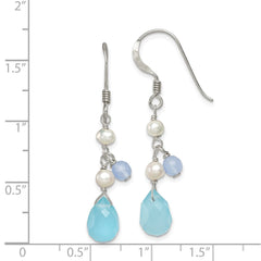 Sterling Silver Blue Topaz Blue Agate FWC Pearl Earrings