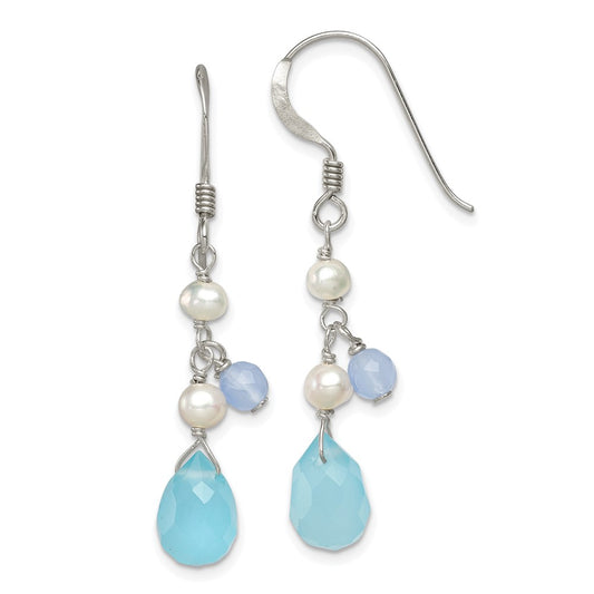 Sterling Silver Blue Topaz Blue Agate FWC Pearl Earrings