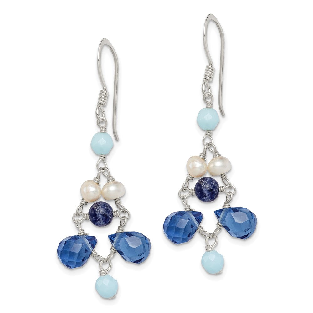 Sterling Silver Dark Blue Crystal Lapis FWC Pearl Earrings