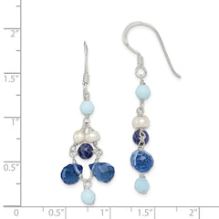 Sterling Silver Dark Blue Crystal Lapis FWC Pearl Earrings