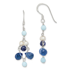 Sterling Silver Dark Blue Crystal Lapis FWC Pearl Earrings