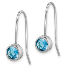 Rhodium-plated Sterling Silver Blue Topaz Round Bezel Set Earrings