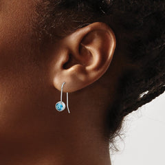 Rhodium-plated Sterling Silver Blue Topaz Round Bezel Set Earrings