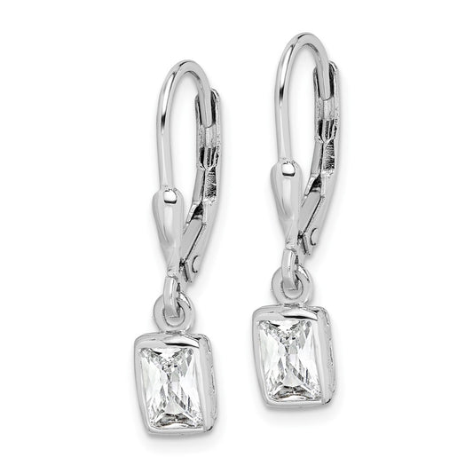 Rhodium-plated Sterling Silver 6x4mm CZ Leverback Earrings