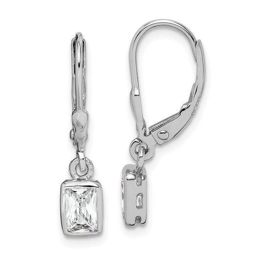 Rhodium-plated Sterling Silver 6x4mm CZ Leverback Earrings