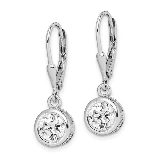 Rhodium-plated Sterling Silver 7mm CZ Leverback Earrings