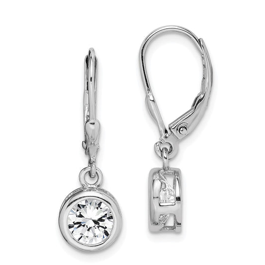 Rhodium-plated Sterling Silver 7mm CZ Leverback Earrings