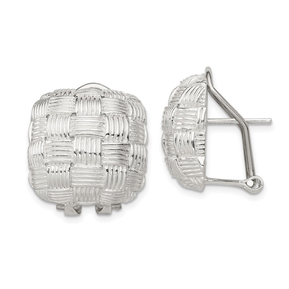 Sterling Silver Square Fancy Omega Back Earrings