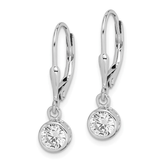 Rhodium-plated Sterling Silver 5mm CZ Leverback Earrings