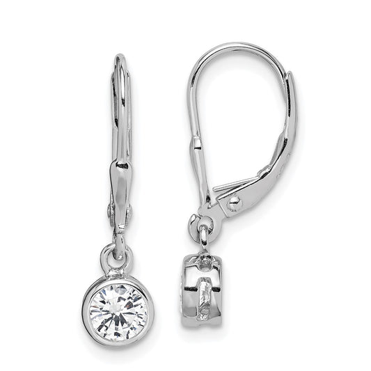 Rhodium-plated Sterling Silver 5mm CZ Leverback Earrings